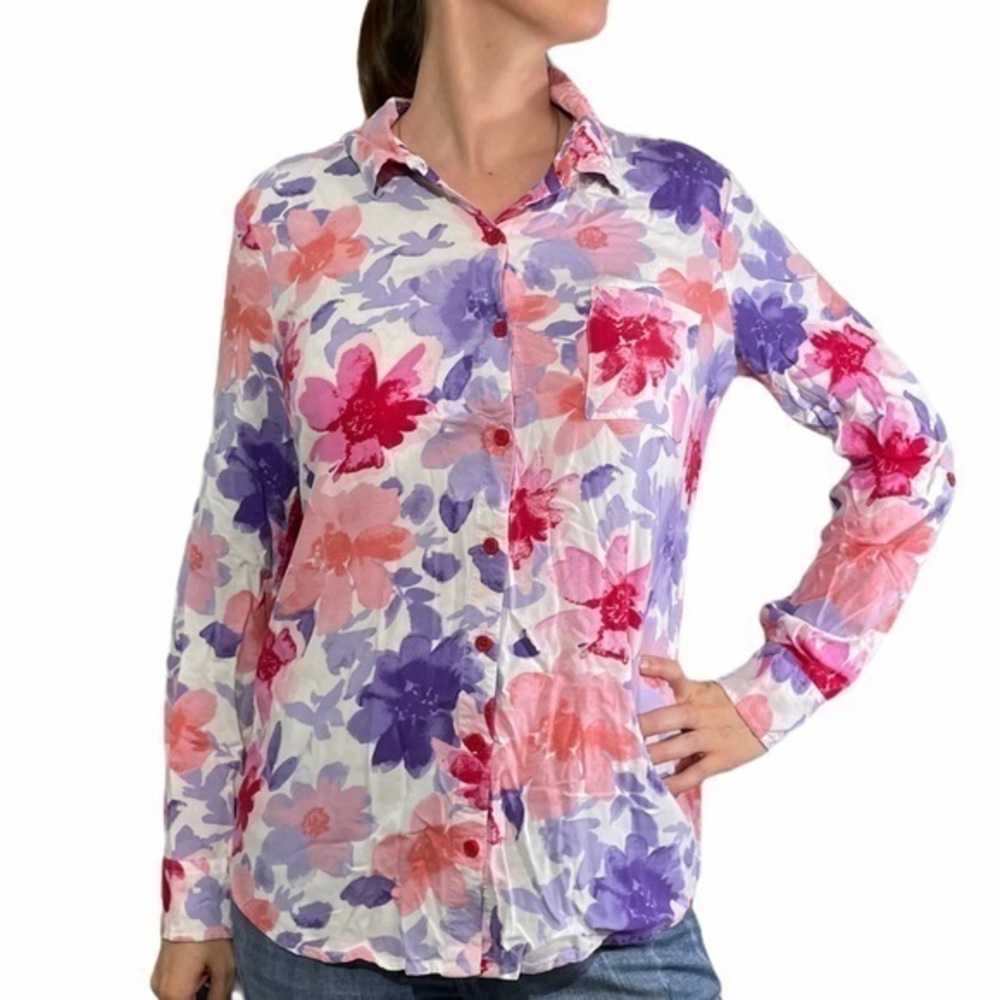 WHITE STAG Pink Purple Floral Blouse Medium